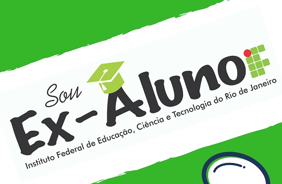 cartaz verde e branco, escrito "sou ex-aluno" em preto 