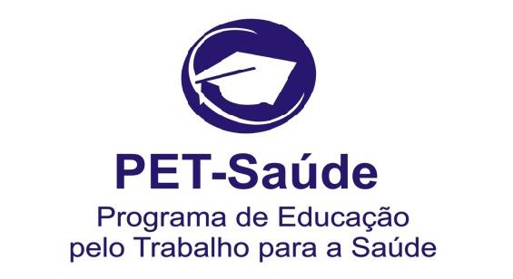 cartaz em branco, com o logo do PET-Saúde escrito em azul "Programa de Educação pelo Trabalho para a Saúde (PET-Saúde/Interprofissionalidade)"