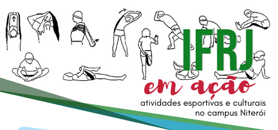 cartaz em branco, com silhuetas se exercitando, escrita em verde e vermelho "IFRJ em ação"